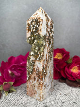 Load image into Gallery viewer, Druzy Orbicular Ocean Jasper Crystal Tower Point
