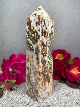 Load image into Gallery viewer, Druzy Orbicular Ocean Jasper Crystal Tower Point
