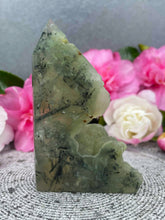 Load image into Gallery viewer, Calming Prehnite Crystal Tower Point Freeform With Raw Druzy

