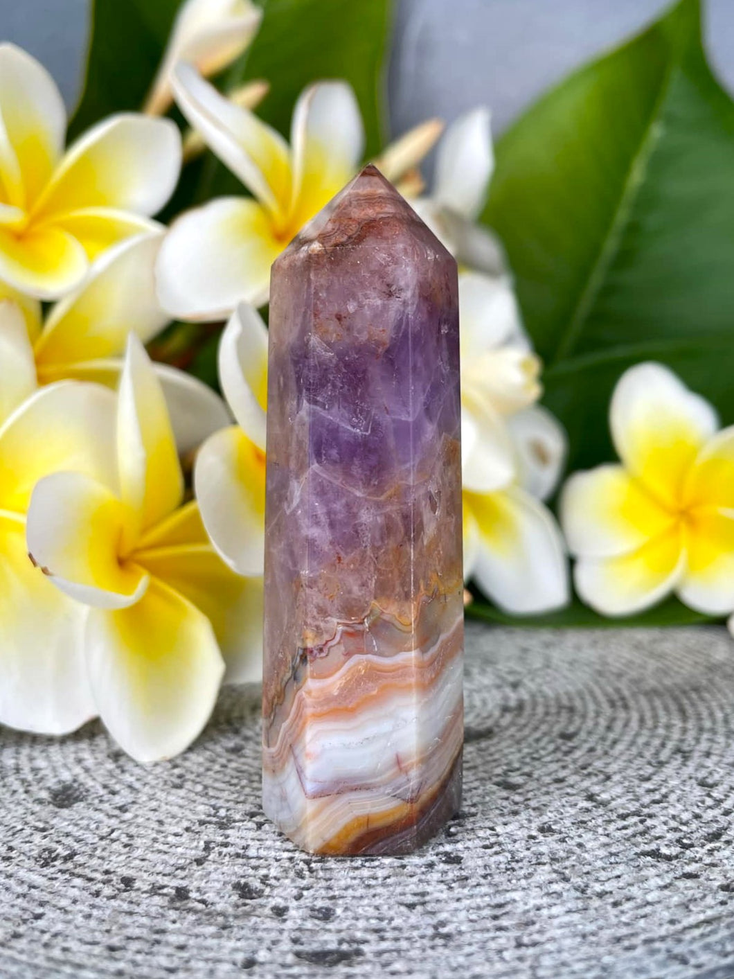 Beautiful Mexican Crazy Lace Agate Amethyst Crystal Tower Point