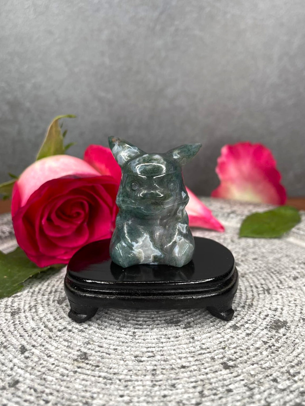 Moss Agate Crystal Pikachu Carving