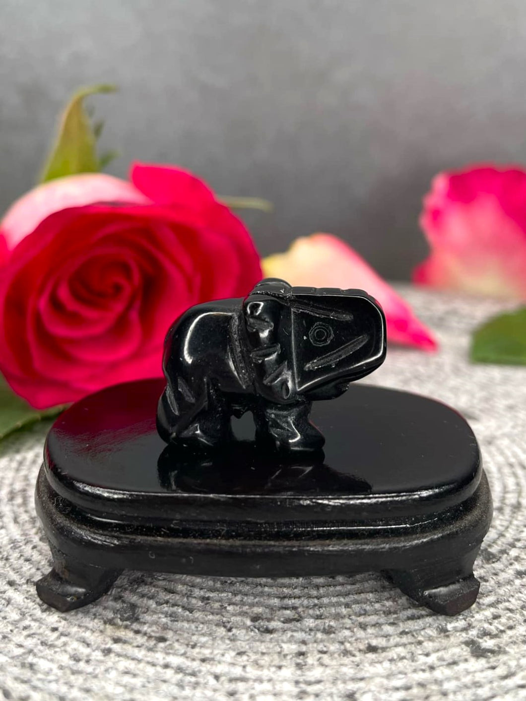 Black Obsidian Crystal Elephant Carving