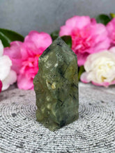 Load image into Gallery viewer, Powerful Prehnite Crystal Tower Point Freeform With Raw Druzy

