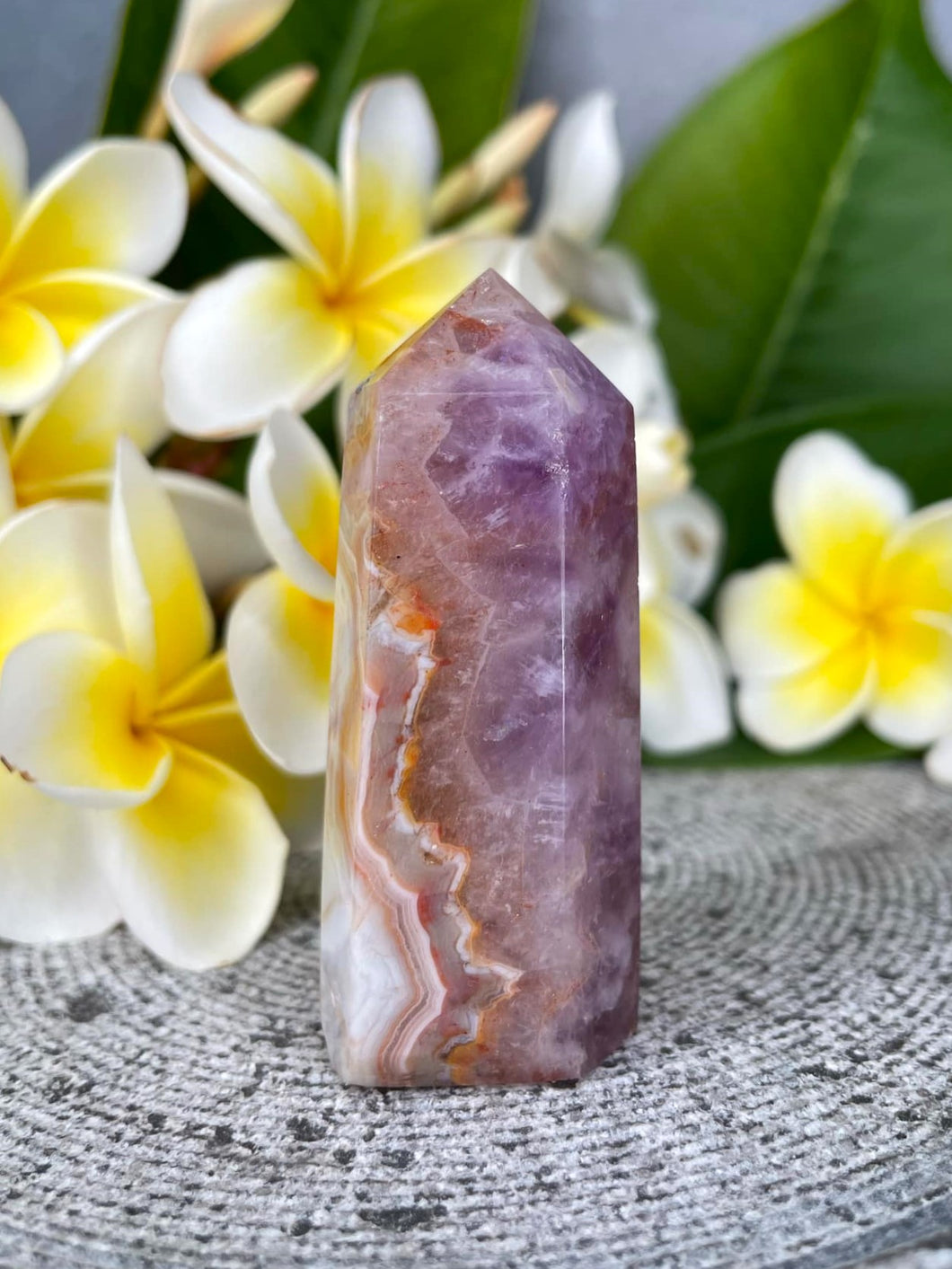 Gorgeous Mexican Crazy Lace Agate Amethyst Crystal Tower Point