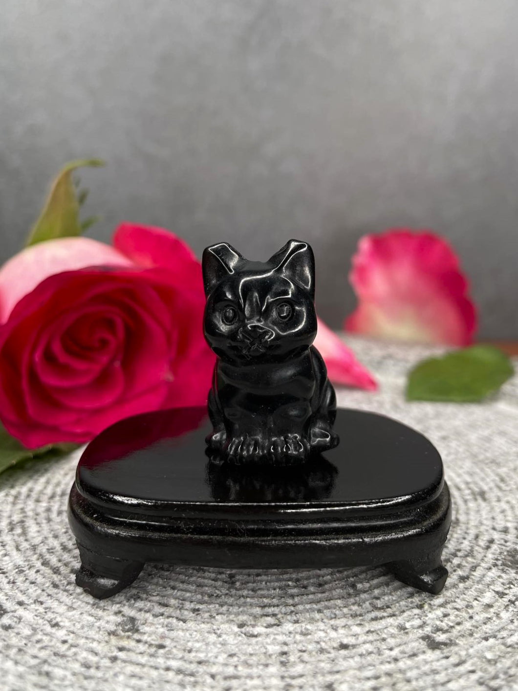 Black Obsidian Cat Kitten Crystal Carving