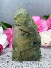 Load image into Gallery viewer, Grounding Prehnite Crystal Tower Point Freeform With Raw Druzy
