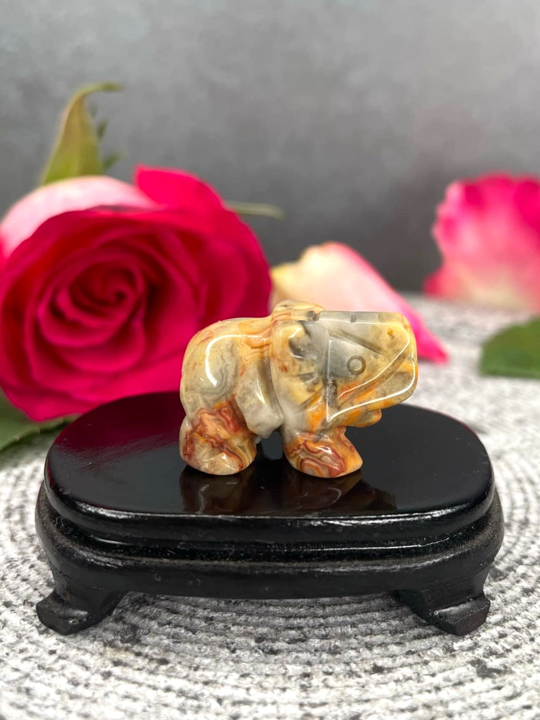 Mexican Crazy Lace Agate Crystal Elephant Carving