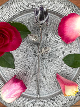 Load image into Gallery viewer, Magnificent Dream Amethyst Chevron Rose Crystal Carving With Silver Stem
