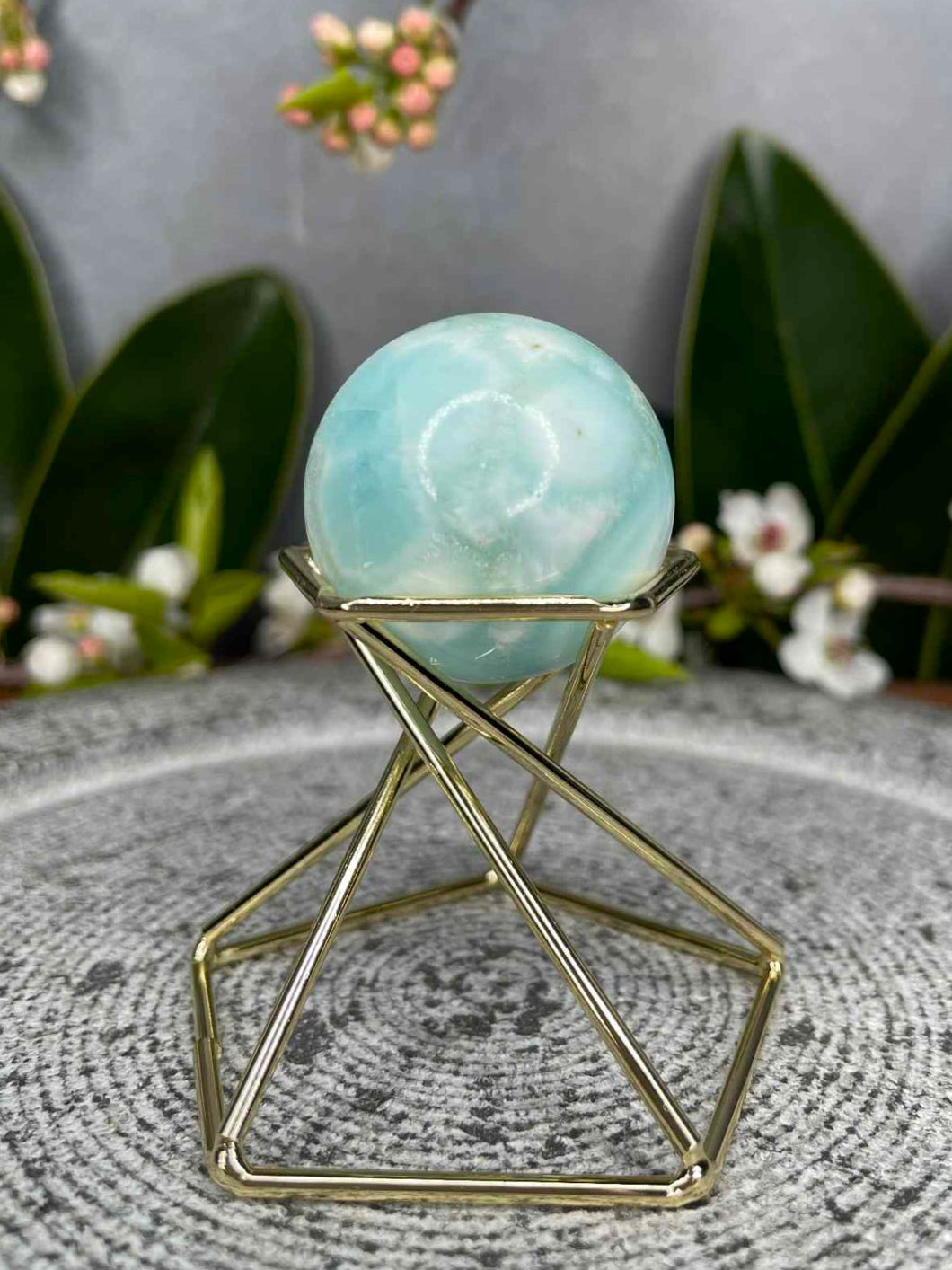 Calming Blue Aragonite Crystal Sphere Carving