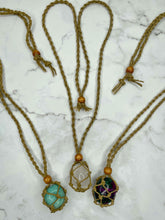 Load image into Gallery viewer, Khaki Braided Cord Adjustable Crystal Tumble Stone Holder Necklace 1PC
