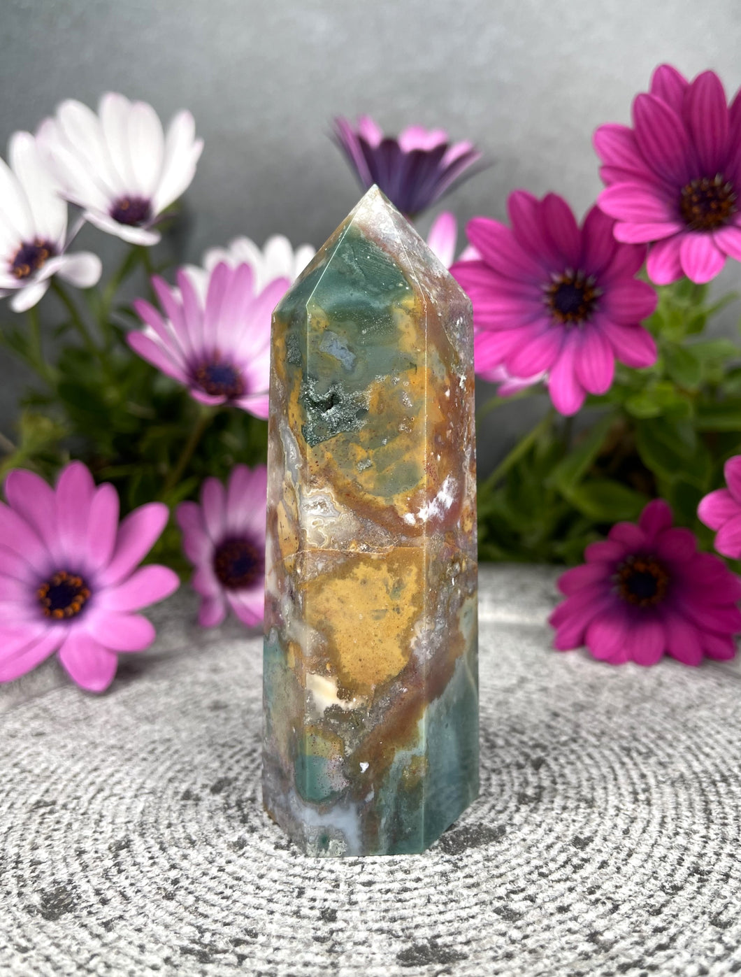 Colorful Ocean Jasper Crystal Tower Point