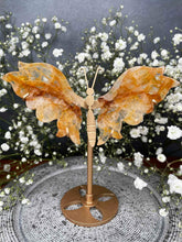 Load image into Gallery viewer, Golden Healer Quartz Crystal Butterfly Wings On Gold Stand

