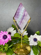 Load image into Gallery viewer, Fluorite Crystal Diamond Carving With Zodiac Gold Stand
