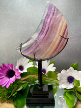 Load image into Gallery viewer, Magnificent Candy Fluorite Crescent Moon With Black Stand
