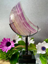 Load image into Gallery viewer, Magnificent Candy Fluorite Crescent Moon With Black Stand
