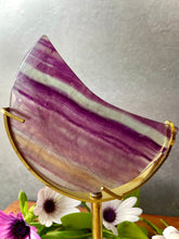Load image into Gallery viewer, Stunning Fluorite Crystal Crescent Moon With Gold Stand
