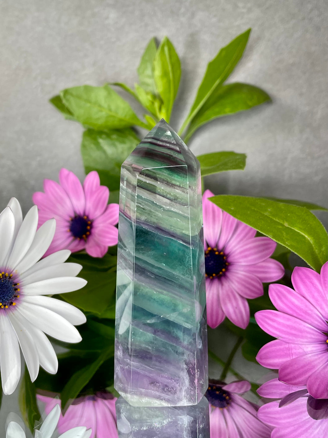 Natural Colourful Fluorite Crystal Tower Point