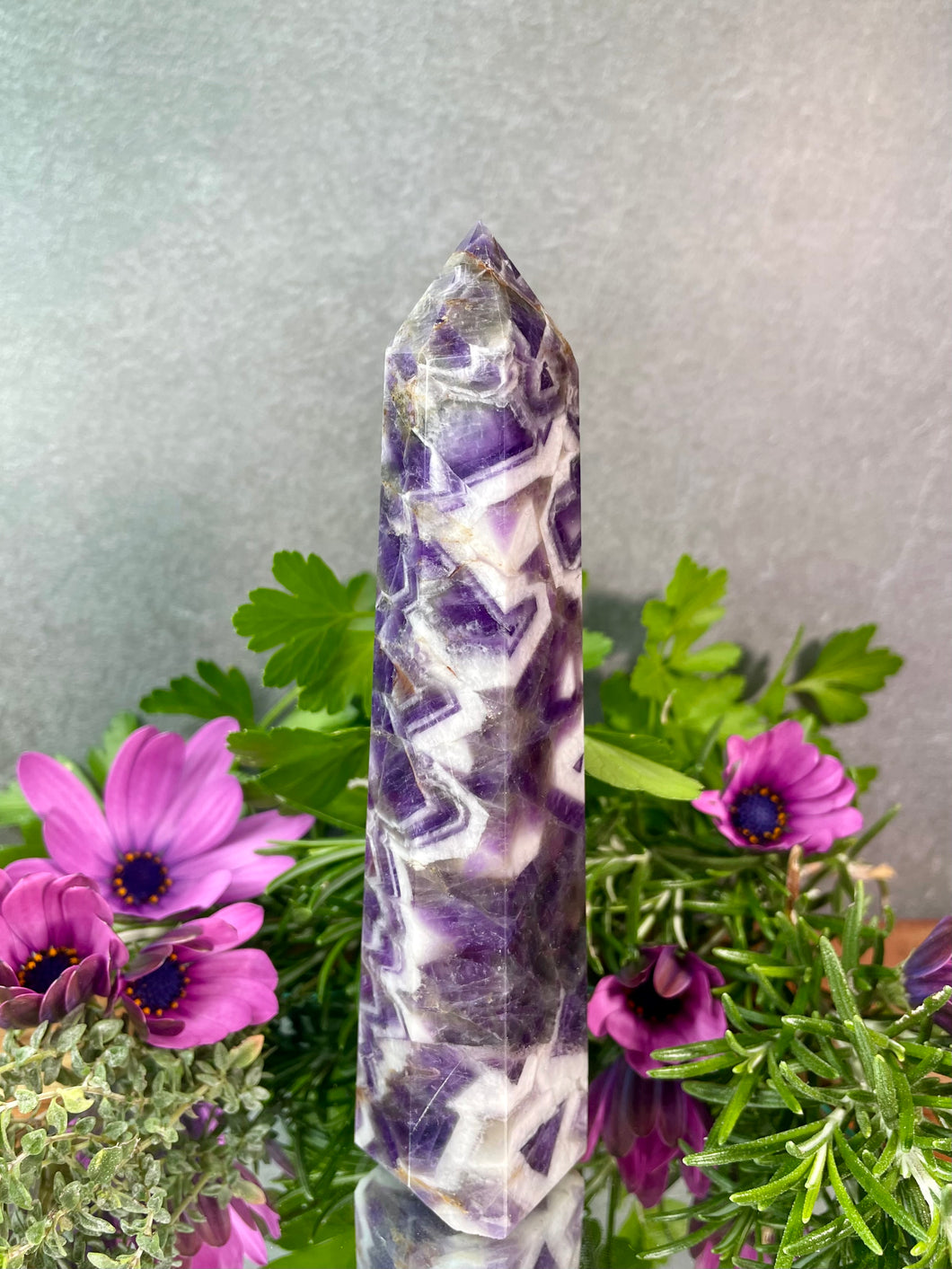 Beautiful Chevron Dream Amethyst Crystal Tower Point