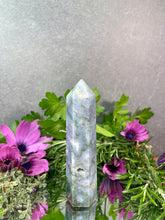 Load image into Gallery viewer, Pretty Blue Moss Agate Crystal Tower Point
