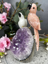 Load image into Gallery viewer, White Jade &amp; Pink Jasper Crystal Birds on Amethyst Cluster Geode
