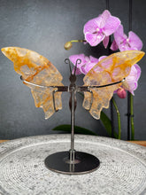 Load image into Gallery viewer, Golden Healer Quartz Crystal Butterfly Wings On Stand
