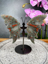 Load image into Gallery viewer, Bloodstone Jasper Crystal Butterfly Wings On Stand
