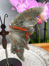 Load image into Gallery viewer, Bloodstone Jasper Crystal Butterfly Wings On Stand

