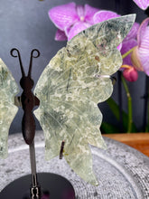 Load image into Gallery viewer, Gorgeous Prehnite Crystal Butterfly Wings On Stand
