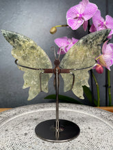 Load image into Gallery viewer, Gorgeous Prehnite Crystal Butterfly Wings On Stand
