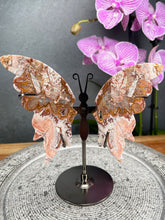Load image into Gallery viewer, Beautiful Mexican Crazy Lace Agate Crystal Butterfly Wings On Stand
