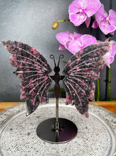 Load image into Gallery viewer, Rhodonite Crystal Butterfly Wings On Stand
