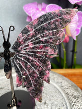 Load image into Gallery viewer, Rhodonite Crystal Butterfly Wings On Stand
