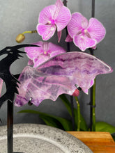 Load image into Gallery viewer, Purple Fluorite Crystal Dragon Wings On Black Stand
