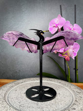 Load image into Gallery viewer, Purple Fluorite Crystal Dragon Wings On Black Stand
