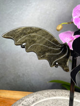 Load image into Gallery viewer, Golden Sheen Obsidian Crystal Dragon Wings On Black Stand
