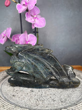 Load image into Gallery viewer, Discounted Damaged Labradorite Crystal Dragon Carving Blue Flash
