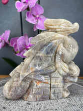 Load image into Gallery viewer, Mesmerizing Moonstone Crystal Dragon Carving Blue Flash
