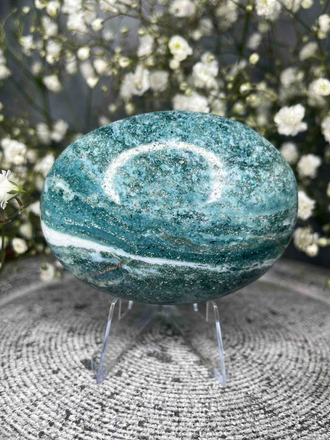 Calming Blue Ocean Jasper Palm Stone