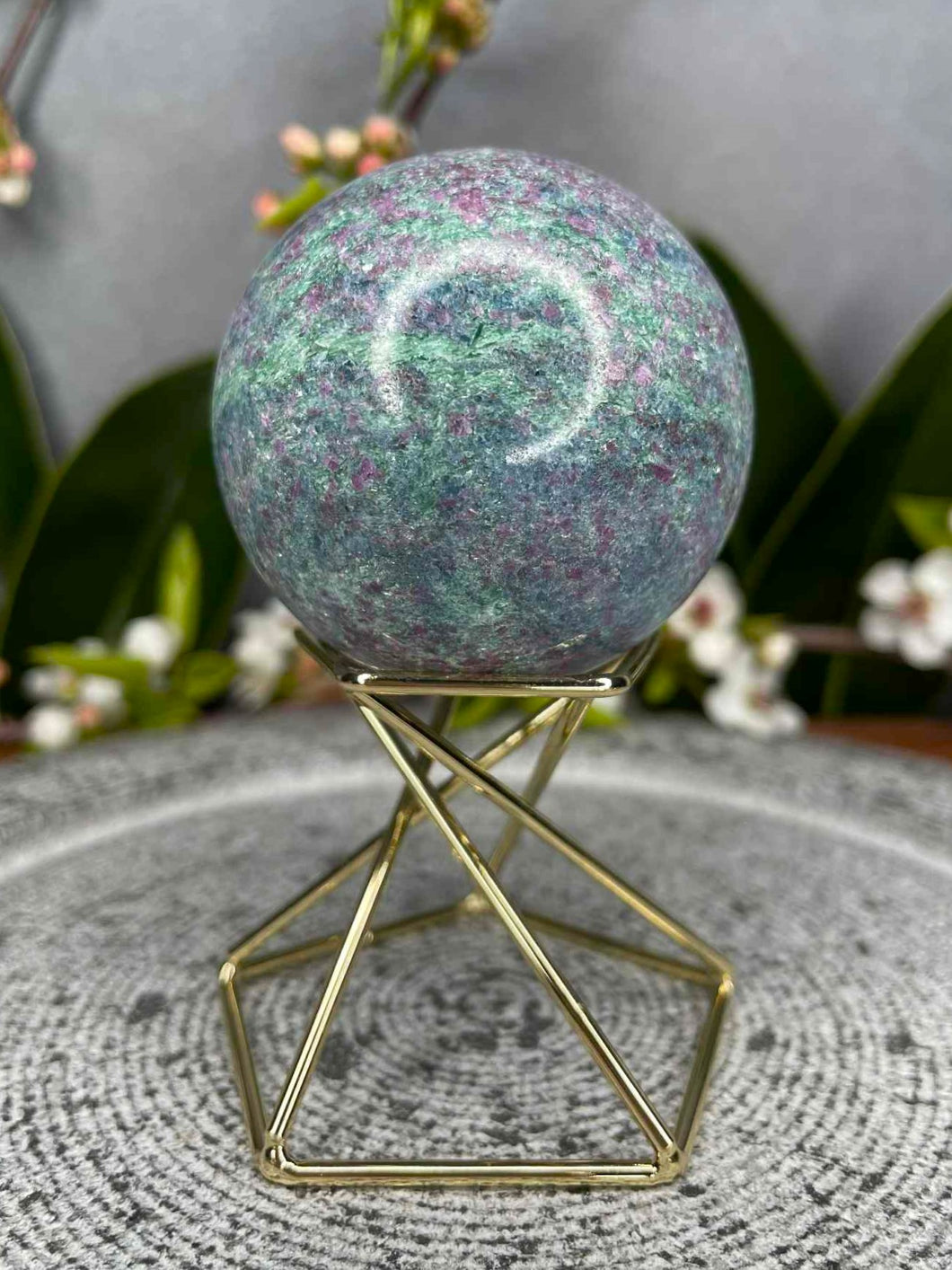 Stunning UV Reactive Ruby Fuchsite Kyanite Crystal Sphere