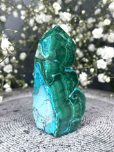 Load image into Gallery viewer, Chrysocolla Malachite Tower Point Raw/Polished Bubble Freeform
