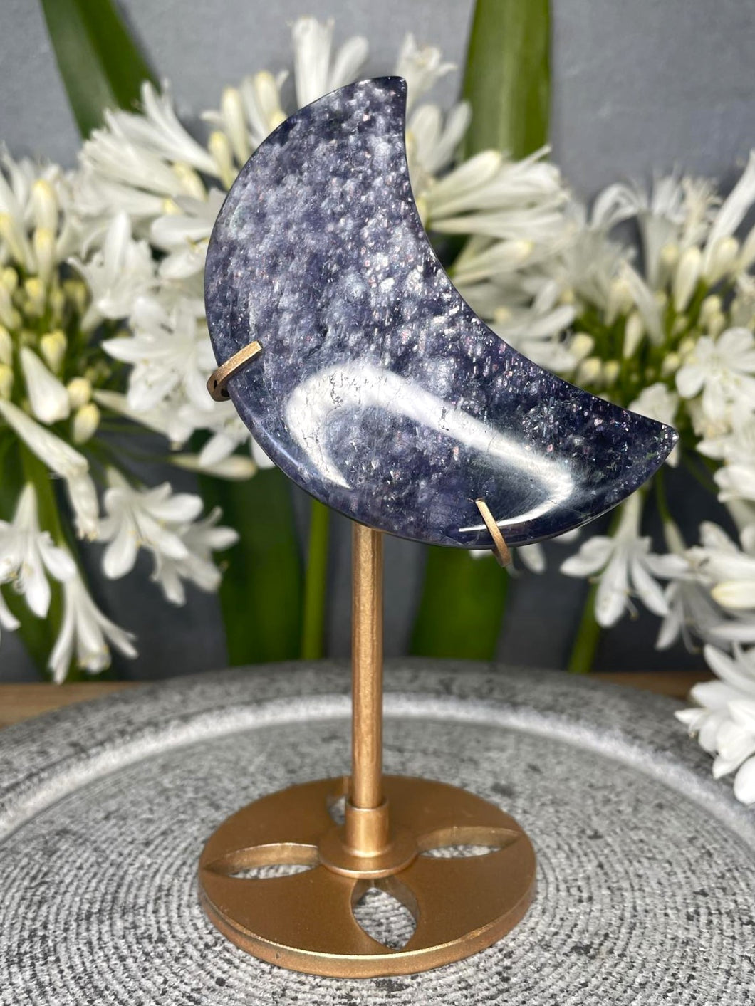 Stunning Iolite Crystal Crescent Moon With Flash