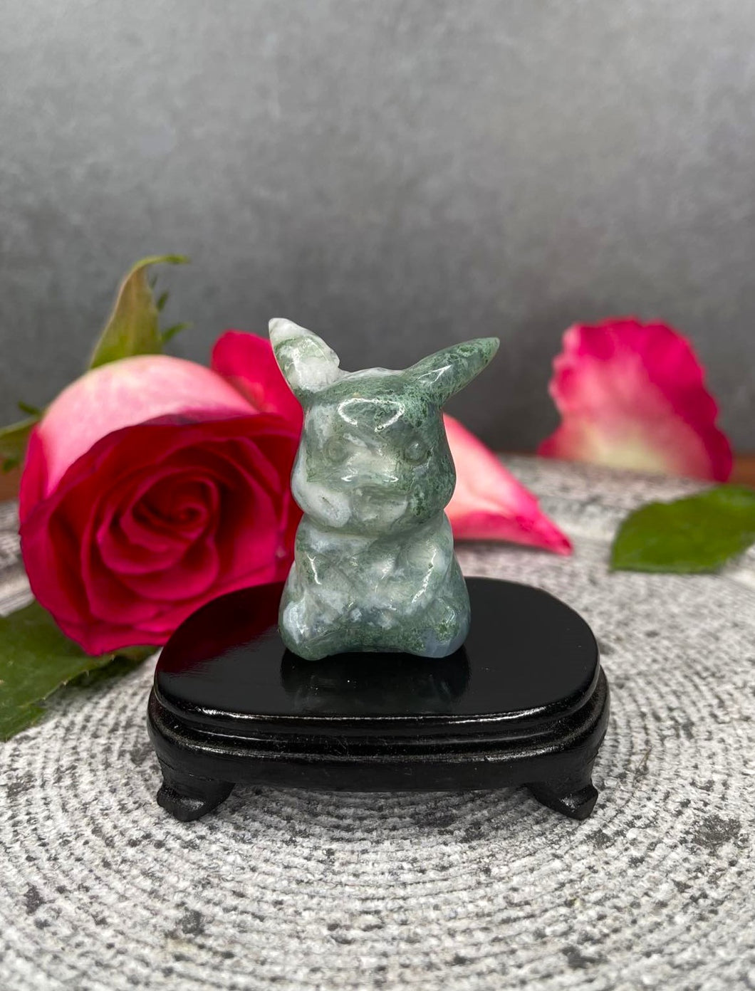 Stunning Moss Agate Crystal Pikachu Carving