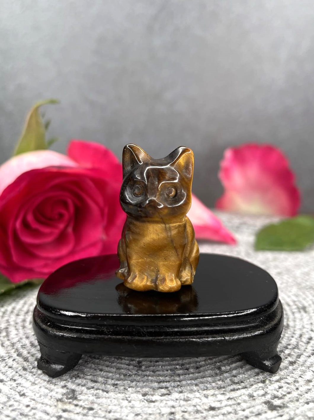 Tiger's Eye Cat Kitten Crystal Carving