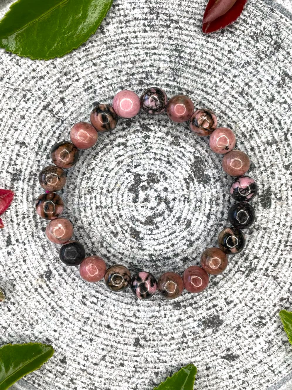 Natural Rhodonite Crystal Stone Bracelet