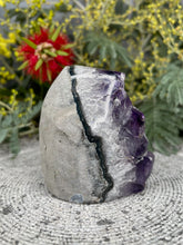 Load image into Gallery viewer, Celestial Amethyst Crystal Cluster Geode With Calcite Inclusions
