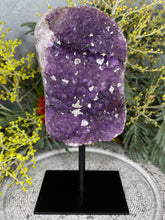 Load image into Gallery viewer, Stunning Amethyst Crystal Cluster On Removable Display Stand With Calcite Inclusion
