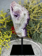 Load image into Gallery viewer, Stunning Amethyst Crystal Cluster On Removable Display Stand With Calcite Inclusion
