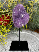 Load image into Gallery viewer, Amethyst Crystal Cluster On Removable Display Stand Calcite Inclusions
