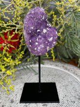 Load image into Gallery viewer, Amethyst Crystal Cluster On Removable Display Stand Calcite Inclusions
