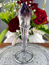 Load image into Gallery viewer, High Quality Amethyst Wand With Silver Stand
